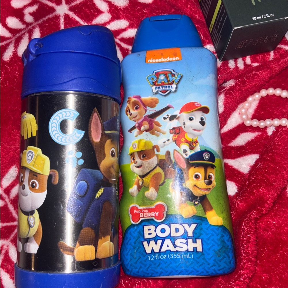 New & Vtg Paw Patrol Blue and Silver Thermos with Body Wash